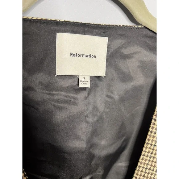 Reformation Delanie Top Size 2 Tan‎ Houndstooth Sleeveless Blouse - Picture 4 of 7